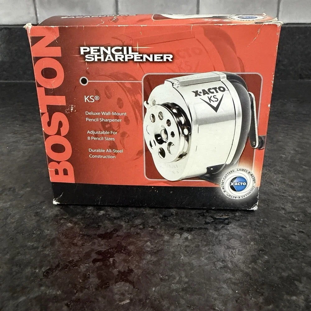 Pencil Sharpener Boston X-Acto KS Table Wall Mount Chrome School Hand Crank NOS